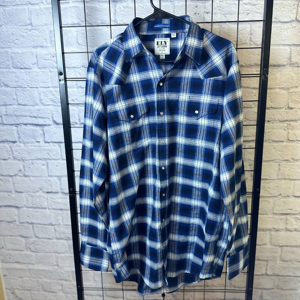 Ely Cattleman Wrinkle Resistant Plaid Western Shirt - Size LT - Picture 5 of 6